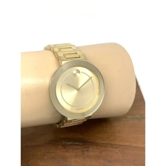 Movado Women's Watch 3600498 Bold Gold Dial Swiss Quartz Steel Band 34mm